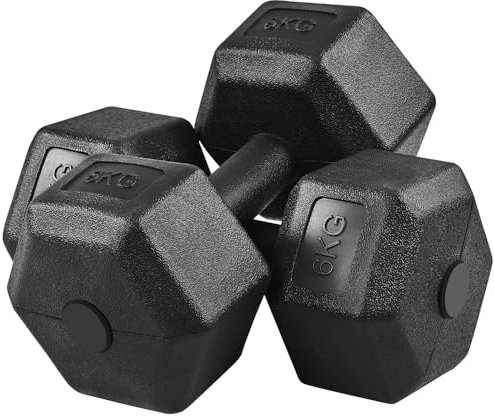 Yaheetech Set di 2 Manubri Esagonale per Palestra Casa in Ferro e Pvc Antiscivolo Nero 2 Pezzi 2 x 6 kg