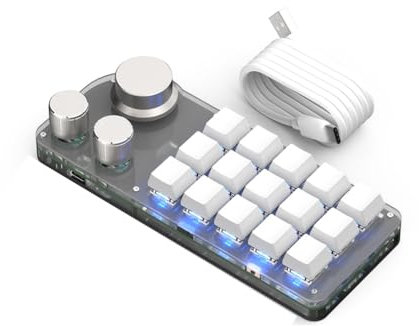 Mechanical Gaming 15 Keys Keyboard, Suitable for Gaming Office Media Lab Multifunctional DIY Office Media Lab with Three Levels of Functionality Seven Colors (White)