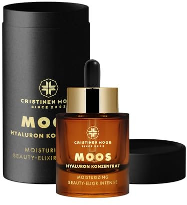 Cristinen Moor Moos Hyaluron Serum hochdosiert Konzentrat 2,5% Hyaluronsäure niedermolekular, naturkosmetisch, beruhigendes Anti Falten Serum mit Moos & Rosenhydrolat + Vitamin C