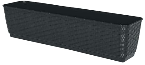 Spetebo Jardinera para balcón con soporte y sistema de riego, 50 x 15 cm, barandilla de plástico en antracita, maceta para colgar con suelo de riego