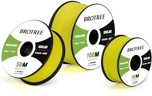 Brotree Paracord 2mm 30M 100% Nylon Seil Schnur mit 1 Kern Typ I für Outdoor, Armband, DIY - 45kg Bruchlast (Neon Gelb)