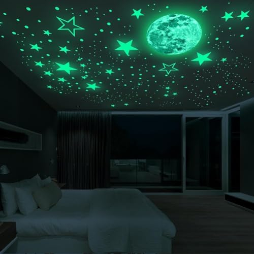 Glow in Dark Stickers, Glow Dots Stars and Moon DIY Wall Stickers for Ceiling Or Wall for Kids Bedroom Living Room Decoration