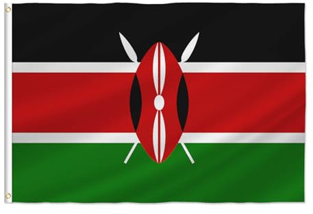PTEROSAUR Bandiera del Kenya, bandiera nazionale del Kenya, 6 x 90 cm, occhielli in ottone, decorazione per interni ed esterni