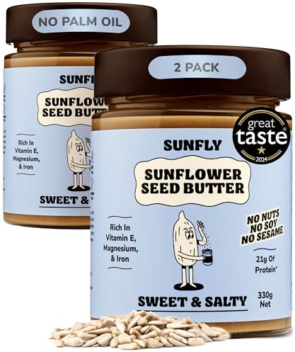 SUNFLY Sunflower Seed Butter, Sweet & Salty, 2x11.6oz | Smooth, Vegan, Nut-Free, High Protein Spread, Plant-Based, High in Fibre, Kosher