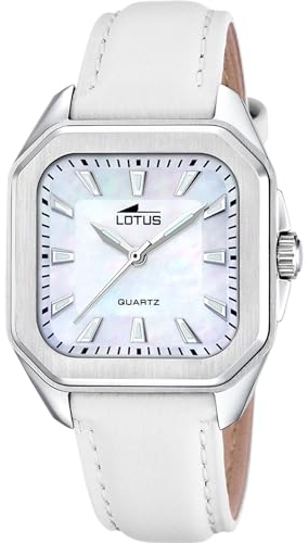 Lotus Reloj Mujer 18968/2 Square Series Caja de Acero Inoxidable 316l Plateado Correa de Piel Blanco