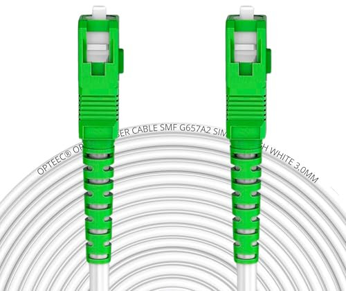 Opteec® - Cable de Fibra Óptica blindado para Router -15M- SC/APC-SC/APC - Latiguillo Simplex Monomodo - Compatibles 100% Operadores Movistar Jazztel Vodafone Orange Amena Masmovil Yoigo Lowi - Blanco