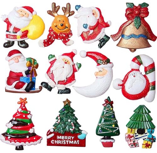 MZSX Christmas Fridge Magnets - 12pcs Decorative Refrigerator Magnets, 3D Father Christmas, Christmas Tree Elk, Kid's Drawing, Magnetic Whiteboard, Photo, Map, Office, Home Decoration