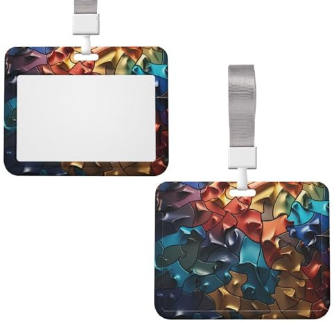 ID Badge Holder with Lanyard Sliding ID Card Holders Vertical Plastic Case Raised Jigsaw Puzzle Card Holder for Lanyard for Work Id Metro Card Access Card
