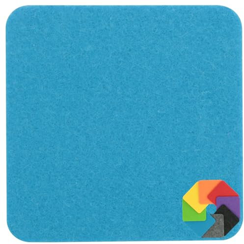 Design Filz Untersetzer eckig - 10x10cm in Mittelblau für Glas, Getränke, Bar, Tasse, Vase