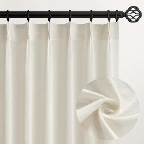 244 cm Lange Plissee-Vorhänge, halbtransparent, natürliches Leinen-Mischgewebe, lichtfilternd, 2 Paneele für Wohnzimmer, Schlafzimmer, Quetschfaltenvorhänge mit Haken, 2 Paneele (B x L), 106,7 cm x
