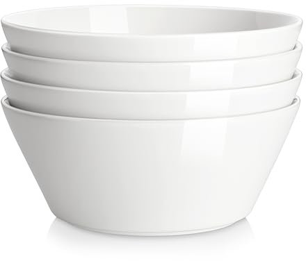 MALACASA Serie REG Juego de ensaladeras, cuencos para sopa, cuencos de cereales de 1800 ml, cuencos grandes de sopa de diámetro ancho, juego de cuencos de porcelana, color blanco, 4 unidades