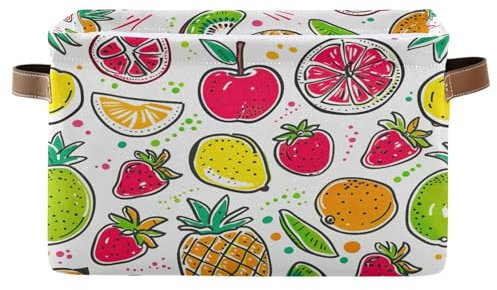 SKYSHU Tropical Fruits Storage Basket 2PCS, Large Collapsible Toys Clothes Organizer, Long-Lasting Canvas Open Storage Bin with Handle for Shelves Closet Laundry Home Office Decor
