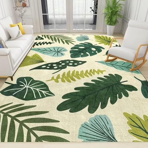 XEODIAT Green Tropical Palm Leave Area Rug Monstera Banana Leaf Non Slip Cushioned, Easy Clean Floor Carpet for Entrance Bedroom Bathroom Kitchen 160 x 230 cm