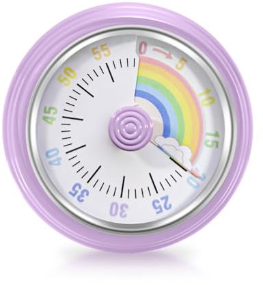 Temporizador Cocina, Gestión del Tiempo Minutero Regresiva de 60 Minutos con Base Magnética, Temporizador Visual Mecánico No Necesita Pilas para Estudiar/Trabajar/Cocinar, Arcoiris Púrpura