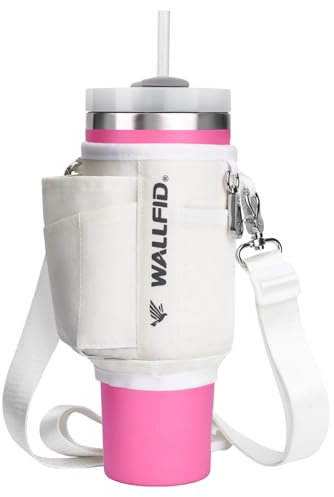 WALLFID Flaschenhalter, kompatibel mit Stanley 40 oz Tumbler, mit verstellbarem Gurt und Fächern, praktische Tasche für Outdoor-Aktivitäten und Fitness (1-Schneeperlen)