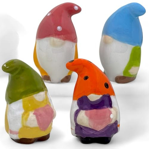 MIJOMA Mini-Zwerge Set - 4-teilig, handbemalte Keramik-Wichtel, 3x5 cm, Glücksbringer & Dekoration, perfektes Mitbringsel für Weihnachten & Geburtstag (Set 1)