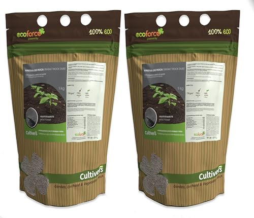 CULTIVERS Farina di Roccia 2x1 Kg Polvere di Basalto. Fertilizzante ecologico a base di silicio che apporta microelementi per tutti i tipi di piante. Force Stone
