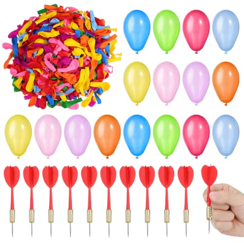 Yardwe Ballon Pop Spiel Set Dart Ballon Spiel Mit 15 Metallpfeilen Und 500 Farblich Sortierten Luftballons Luftballon Spielzeug FüR Karneval Party Hochzeit Innen- Und AußEnbereich