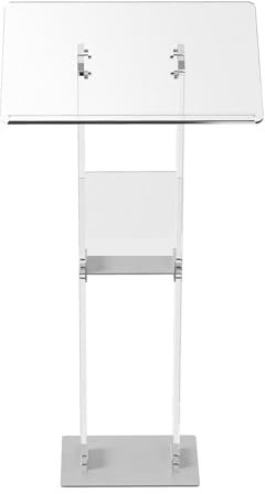Rednerpultständer aus Acryl, transparenter Rednerpultständer mit Ablagefläche, Metallsockel, einfach zusammenzubauen, einfach den Winkel einzustellen, geeignet für K