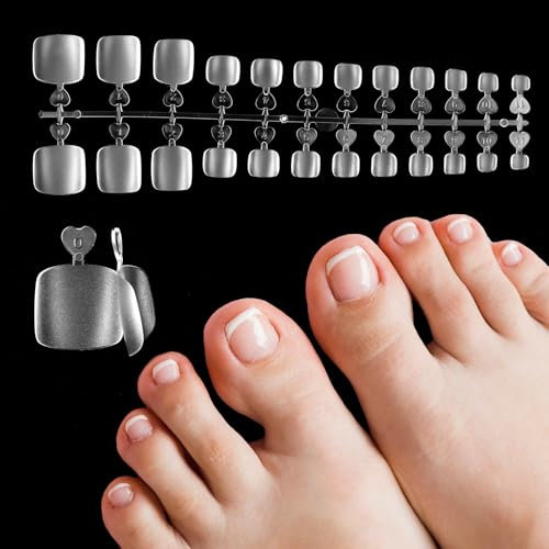 240 Pcs Soft Gel Toe Nail Tips, 12 Sizes Fake Short Square Toenail Tips Full Cover Acrylic Press on Matte Pre-Shape Artificial for Extension Home DIY Salon
