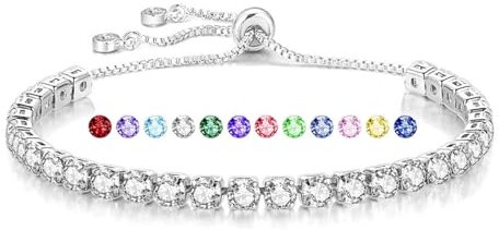 Mieoyue S925 Argento Bracciale per le Donne Regolabile Slider Cristallo Tennis Bracciale Birthstone Gioielli Regali di Compleanno (Aprile)