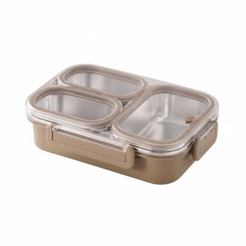 Donkoy Brotdose Metall mit 3 Trennfächern - Frühstückbox und Essensbox aus Edelstahl 304 800 ml für Schule, Büro und unterwegs. Edelstahl dose, Ideal für alle Altersgruppen. (1, Brown, 800 ml)