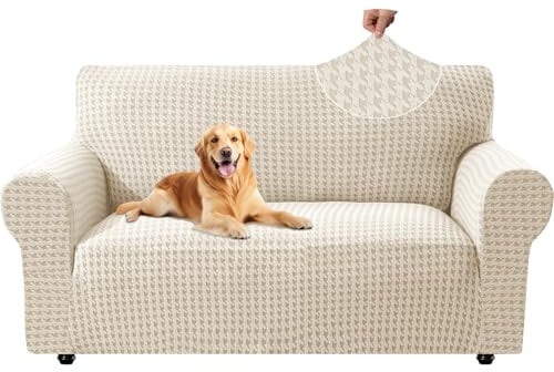 YSTELLAA Stretch Sofa Überzug 2 Sitzer, Sofabezug rutschfest Mit Armlehne, Elastische Couch Überzug Jacquard, Universal Sofa Cover Moderne, Sofaschoner Hund Katze Für Wohnzimmer, Beige