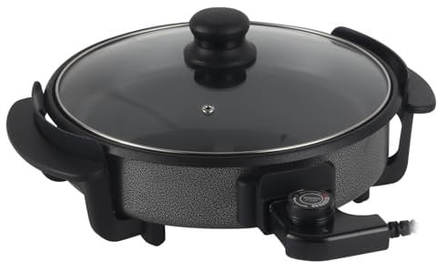 SUPERLEX Electric Frying Pan with Tempered Glass Lid, Non-Stick Coating, Electric Skillet Detachable Thermostat Temperature Control, Steel Base (42CM)
