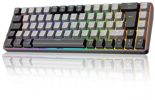 Dierya DK68 Kabellose Gaming Tastatur Deutsches Layout-QWERTZ,Bluetooth/2.4GHz/USB-C 68 Tasten RGB Beleuchtung Mechanische Tastatur,Linear Roter Switch,Schwarzgrau