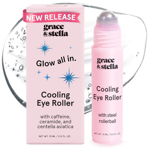 grace & stella Under Eye Brightener with Cooling Metal Rollerball - Ceramide & Caffeine Eye Cream for Puffy Eyes - Travel Size Toiletries - Vegan Skincare (15ml / 0.51floz)