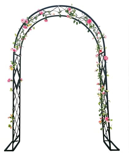 Stabiler schwarzer Metall-Gartenbogen für Kletterrosen, 2,2 x 2,4 m, Rankgitter, perfekt für Hochzeitsdekoration, Outdoor-Gartenlaube