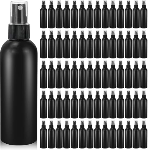 100 Pack 120ml Black Spray Bottles, Refillable Fine Mist Atomiser Bottles | PET Construction, Threaded Necks and Clear Dust Caps, Spray Bottles Bulk for Hair Care, Perfume and Essential Oil Blends