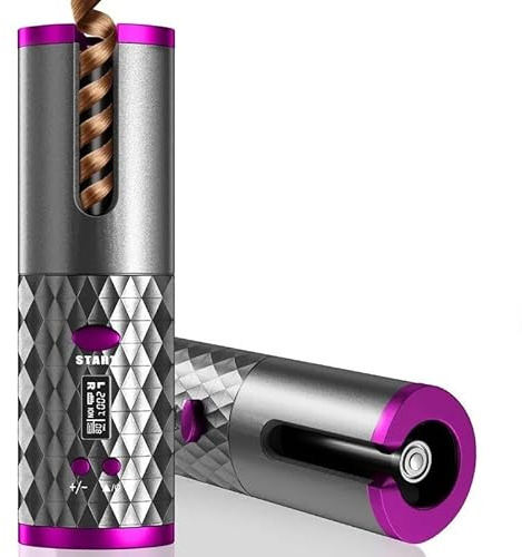 Crystalli PerfectCurl Automatischer Lockenstab Tragbarer Schnurlose Negativ-Ionen Lockenstäbe 6 Temperatur Kabellos Und Wiederaufladbar Für Vielzahl Von Lockige (Grau)