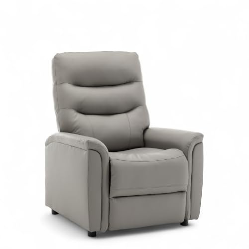 Padded Faux Leather Recliner Chair - Manual Push-Back High Back Chair for Living Room, Grey Recliner Armchair, Faux Leather Armchair for the Elderly, Reading, Gaming, Relaxing, Cinema - MILAZZO