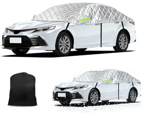 Demi Couverture Bâche Voiture Remplacement pour Peugeot 107 20025-2014,Garage épaissi pour Tous Les Temps,Anti-grêle et Anti-Neige,avec Oreillettes à Bandes Réfléchissantes-Argenté
