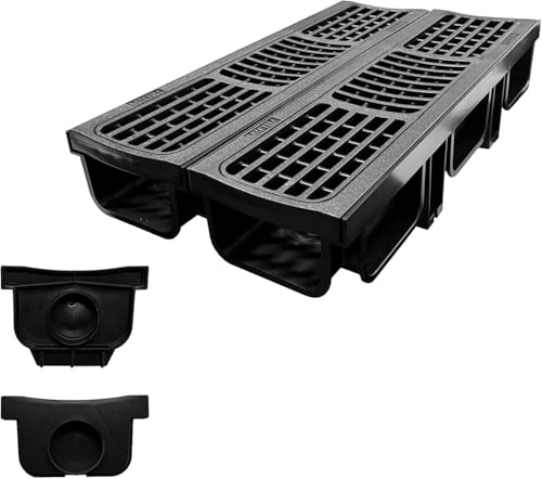 Natotela 1m Entwässerungsrinne mit B125 HDPE-Rost | L500 x B140 x H100 mm | PKW-befahrbare Bodenrinne Ablaufrinne | für Garage Gehweg Hofeinfahrt | Frost- & UV-beständig Robust Montagefreundlich