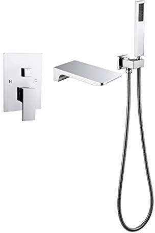 KKXXYQFC Mitigeur de Baignoire avec Douche Cascade Robinet de Baignoire de Salle de Bain Mitigeur de Baignoire Cascade avec Douche Robinet de Baignoire Encastré Cascade avec Douchette Douchette Chromé