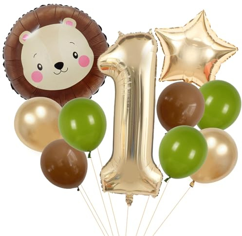 Catelves 11 Stück Wild One Deko 1. geburtstag Luftballons Set, Dschungel Tier Löwe Folienballon 32 Zoll Zahl 1, für 1. Geburtstag Dekoration Junge und Mädchen, Geburtstagsdeko Partyzubehör Geschenk