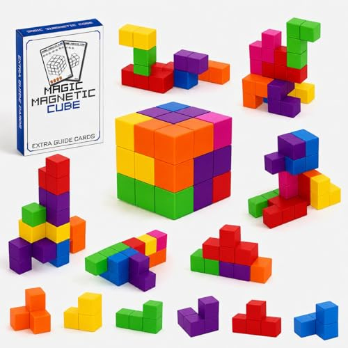 Magnetwürfel Für Kinder, Magnetischer Soma-Würfel, Magnetische Bausteine | Montessori-Puzzlewürfel, Magnetisches 3D-Puzzle, Inklusive 54 Vorlagenkarten, fördert das räumliche Vorstellungsvermögen.