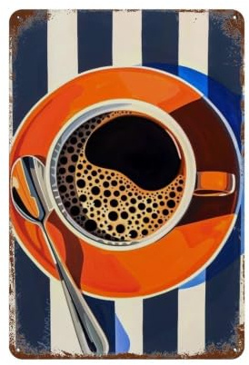 WIHYRTUI Flat Striped Orange Brew Cup 03 Vintage Metal Tin Sign, Modern Iron Wall Art Poster, Retro Decor for Home,Coffee Club, Bar And Shop 30x20cm