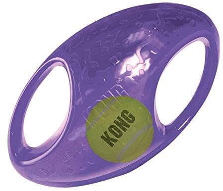 KONG – Jumbler Football – Interaktives Apportierspielzeug mit Tennisball (Farbvar.) – Für Große/Sehr Große Hunde