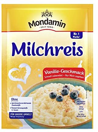Mondamin Milchreis Vanille-Geschmack für ein süßes Dessert schnell zubereitet, nur Milch zugeben 117 g 8 Stück
