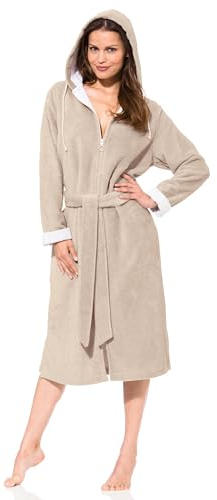 Morgenstern Bademantel Damen Reißverschluss Kapuze Sand XL