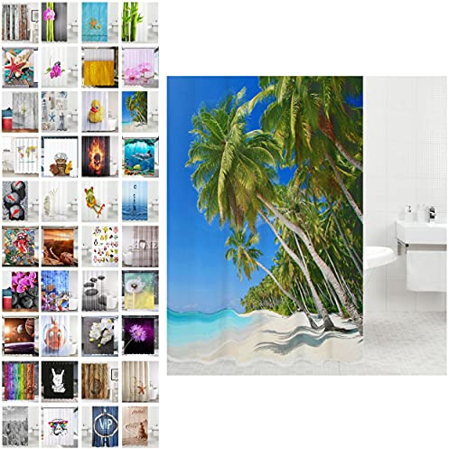 Sanilo Rideau de Douche, Large Choix de Beaux Rideaux de Bain, Haute qualité, 12 Anneaux Inclus, Imperméable, Effet Anti-moisissures (180 x 200 cm, Caraïbes)