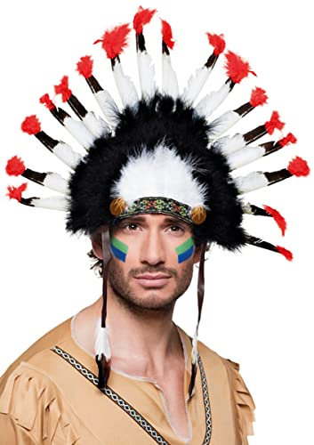 Indianer Kopfschmuck für Erwachsene rot-weiß-schwarz