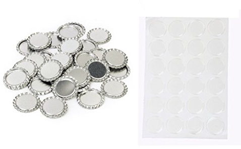 ULTNICE 100pcs Flattened Bottle Cap Pendants with 120pcs Adhesive Seal Stickers