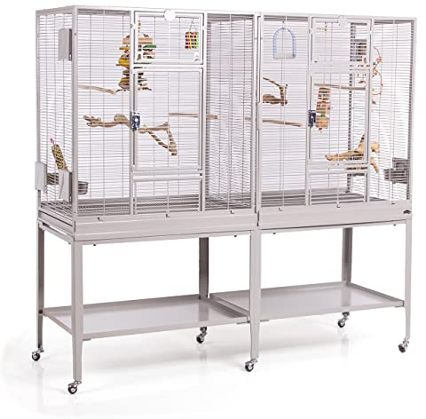 Montana Cages | Premium Vogelkäfig New Madeira Double Vogelkäfig für Finken, Sittiche, 6 Lenkrollen, 4 Edelstahlnäpfe, AVILON Pulverbeschichtet, Platinum Edition, ca. 165 x 56 x 158cm