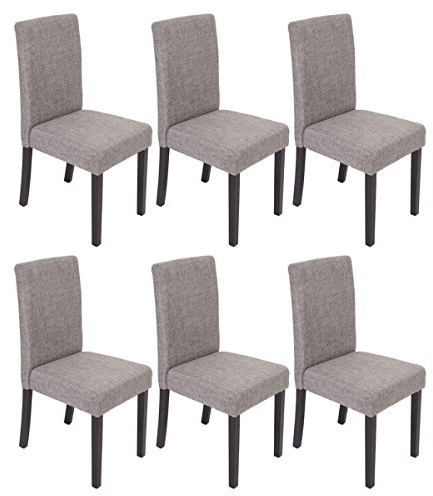 Mendler 6er-Set Esszimmerstuhl Stuhl Küchenstuhl Littau - Textil, grau, dunkle Beine