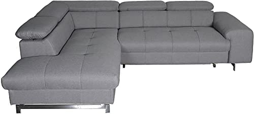 Mivano Ecksofa Chef / L-Sofa mit Schlaffunktion, Bettkasten und verstellbaren Kopfstützen / 262 x 72 x 206 / Strukturstoff Grau