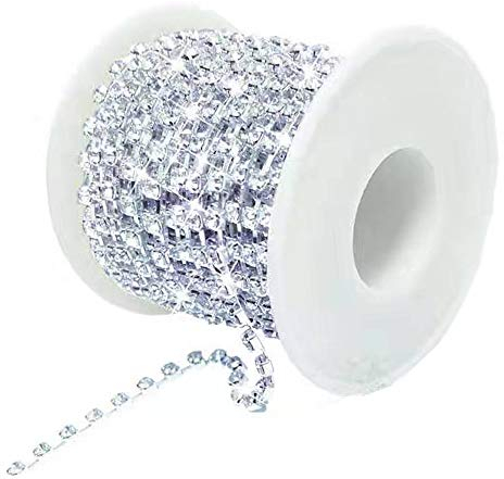 Amajoy, 1 fila di strass di cristallo, catenella trasparente, 9,1 m, per matrimoni, cucito, fai da te, decorazione, colore argento, 3 mm